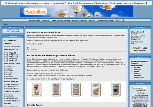 Screenshot Andressen Batterien für Hörgeräte