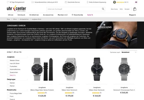 Screenshot Junghans Center Uhren-Shop