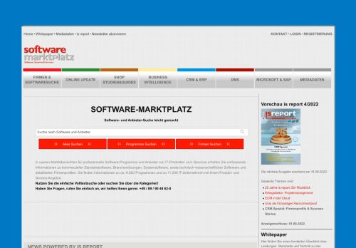 Screenshot Software-Marktplatz - Marktübersicht 10.000 SW-Produkte, 7.000 IT-Firmen