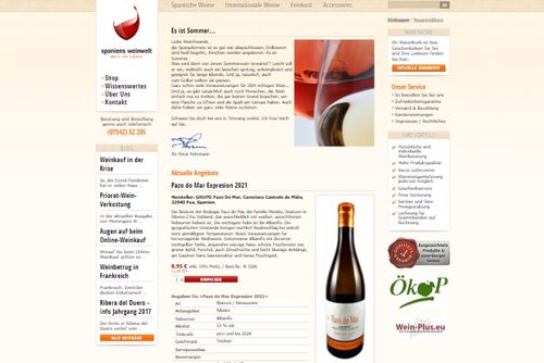 Screenshot Spaniens Weinwelt - Spanische Weine und Feinkostartikel