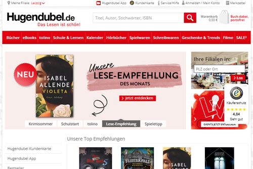 Screenshot Buchhandlung Hugendubel: Online Medien- und Buchversand